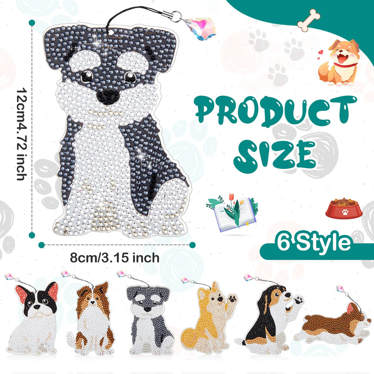 Ireer 6 Pcs Dog 5D Diamond Art Kit for Adult Christmas DIY Painting Gifts Crystal Puppy Diamond Bookmarks Gift for Pet Reading Lover Home Office Project Read DIY Crafts Gifts, 6 Styles Ireer