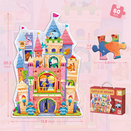 ELX 60 Piece Castle Jigsaw Puzzle for Kids 3+, Large Floor Puzzle for Preschool Learning with Storage Bag, Educational Toy Gift Birthday and Christmas for Boys Girls ELX