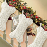 Malier Dog Christmas Stocking, Knit White Christmas Stocking for Dogs, Bone Shape Dog Stocking Christmas Large Pet Stockings Hanging Dog Christmas Stocking for Dogs Cats Pets (White) Malier