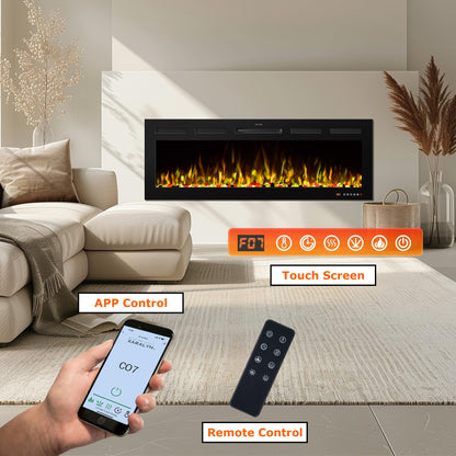 VINEMOUNT 72" Smart Electric Fireplaces Inserts, Remote & Touch Screen & APP Control, Recessed & Wall-Mounted Fireplace Heater with Thermostat,Multi-Color Flames…