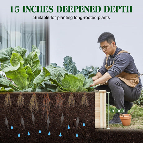 SPECRAFT 8x4 Ft Wood Raised Garden Bed, Durable 15 Inch Depth Planter Box for Vegetables, Herbs, and Flowers, Ideal for Outdoor Gardening with Open Base SPECRAFT