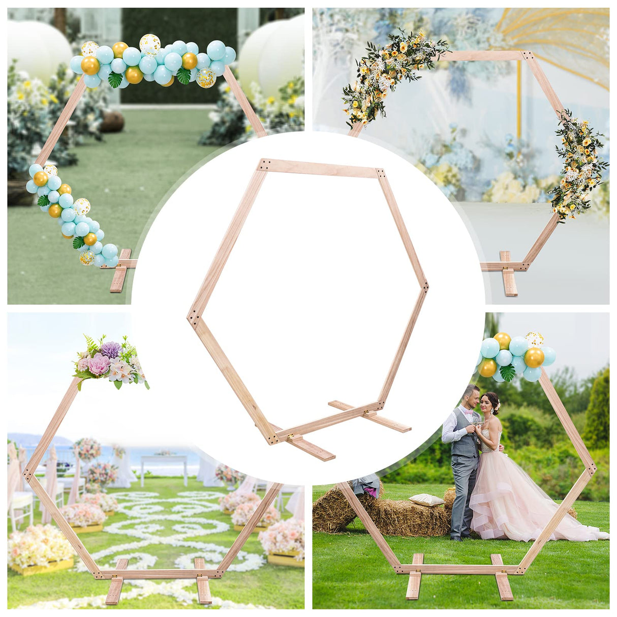 Wedding Arch W7.1XH6.1 FT, Hexagon Wooden Arch for Ceremony,Hexagon Arch Backdrop Stand Event Party Stand for Outdoor, Indoor Gdrasuya10