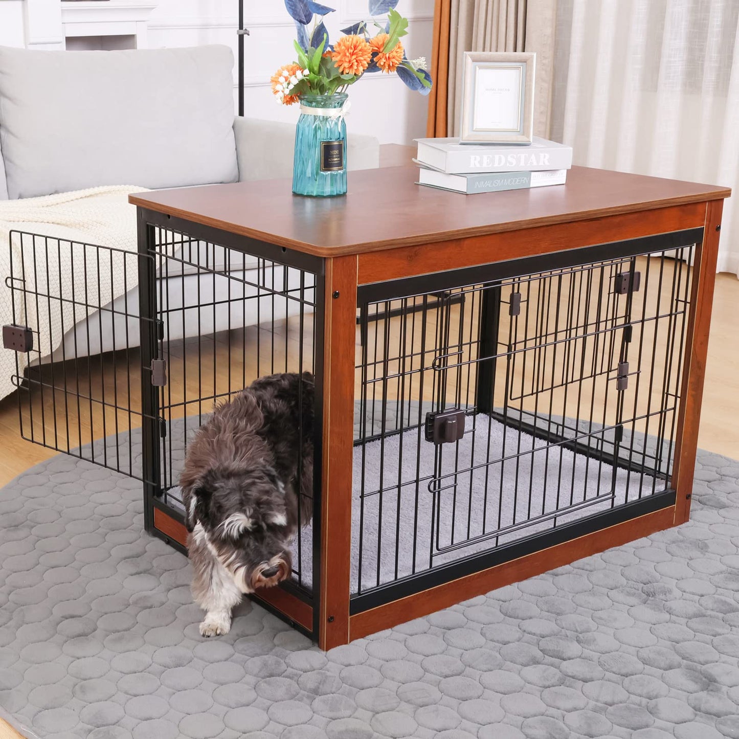 RYpetmia Dog Crate Furniture Style for Small Medium Pets, Wooden Dog cage Table, Heavy Duty, and Three Direction Doors - WoodArtSupply