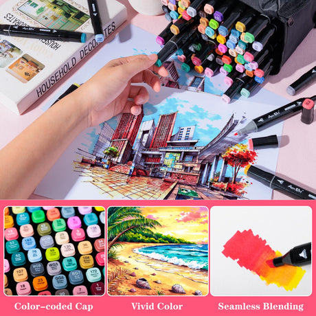 AenArt Alcohol Markers Set, 80 Color Dual Tip Art Drawing Markers, Artist Pens with Organizing Case for Adult Kids Drawing Coloring Sketching Aen Art