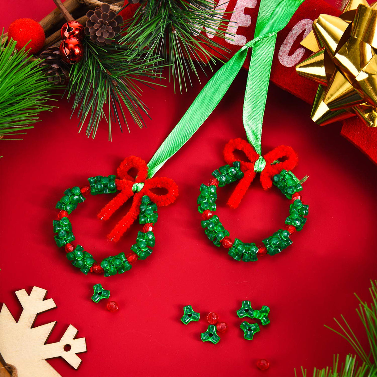 48 Sets Christmas Beaded Ornament Kit DIY Craft Bead Christmas Tree Hanging Decorations for Craft Wreath Holiday Party Xmas Tree Decor Gejoy