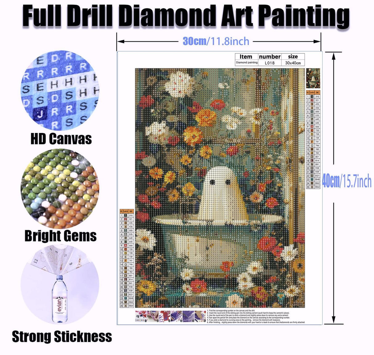 Yanfairy Halloween Diamond Art Painting Kits for Adults, Ghost Full Drill Diamond Dots Paintings for Beginners, Round 5D Paint with Diamonds Pictures Gem Art Painting Kits DIY Crafts Kits 12x16inch Yanfairy