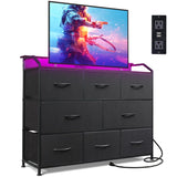 WLIVE Led Dresser for Bedroom, Black Dresser TV Stand for Bedroom with LED Lights and Power Outlet, Wide Chest of Drawers for Hallway, 8 Fabric Drawers for Living Room and Entryway, Easy to Assemble WLIVE