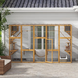 PawHut Catio Playground Cat Window Box Outside Enclosure, Outdoor Cat House with Weather Protection Roof for Multiple Kitties, Wooden Frame, Shelves & Bridges, 118" x 37.5" x 74", Yellow PawHut