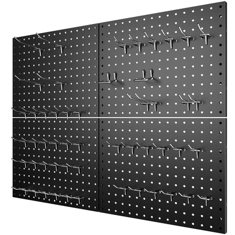 7S garage 4 Pack Metal Pegboard Panels with 50 Hooks, Black Pegboard Wall Organizer, Pegboard Accessories, Heavy Duty Garage Tool Storage System for Workbench, Workshop, Office, Craft Room 7S garage