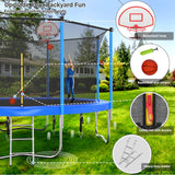 Lyromix Upgraded 12FT Trampoline for Kids and Adults, Large Outdoor Trampoline with Stakes, Light, Sprinkler, Basketball Hoop and Net, Capacity for 4-6 Kids and Adults Lyromix