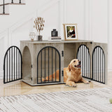 Hzuaneri 39.4'' Dog Crate Furniture, Dog Kennel Indoor Arched Door Design, Wooden Dog Crate Furniture for Small/Medium/Large Dog, Side Table, TV Stand, Anti-Chew, Anti-Escape, Greige Black Hzuaneri