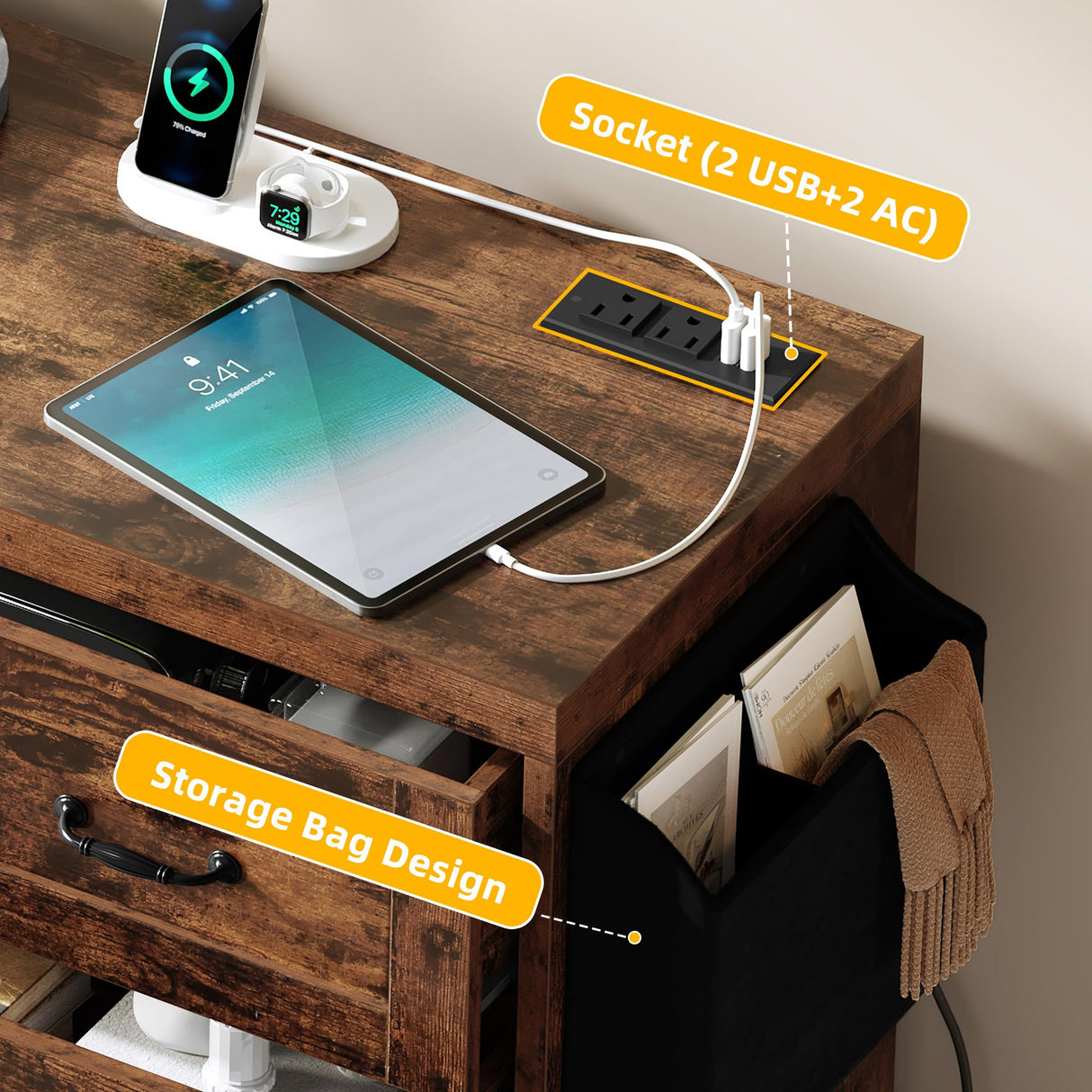 DWVO Farmhouse 6 Drawer Dresser for Bedroom, 60 Inch Large Modern Dresser TV Stand with Large Drawers & Bar Handles, Storage Dressers with Power Outlets, Rustic Wood Chest of Drawers, Rustic Brown DWVO