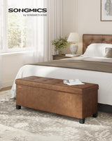 SONGMICS Storage Ottoman, Storage Bench with Legs,15 x 43 x 15.7 Inches, Ottoman Bench, 30 Gal. (112 L), Synthetic Leather, for Living Room, Entryway, Coffee Brown ULSF0514K03 SONGMICS