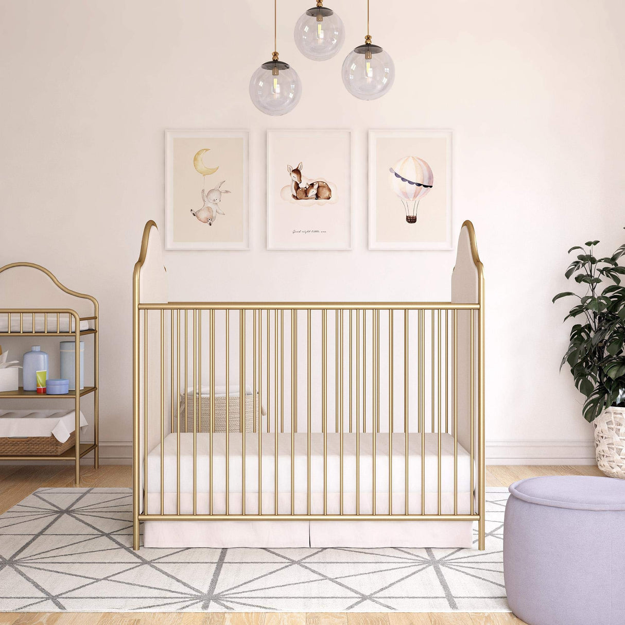 Little Seeds Piper Upholstered Metal Crib, Gold Little Seeds