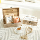 DECOR4SEASON Wooden Box Set of 2 - Rustic Farmhouse Decorative Boxes with Hinged Lid and Carved Design DECOR4SEASON