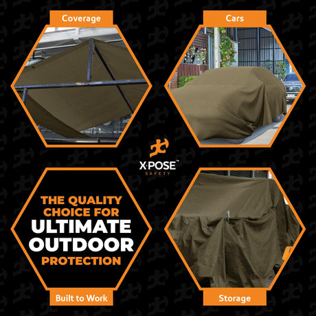 Xpose Safety Canvas Tarp - 10oz Olive Drab Poly Canvas Tarps Heavy Duty Water Resistant with Brass Grommets- Multipurpose Outdoor Tarpaulin for Camping, Canopy, Trailer, Equipment Cover 20' x 40' Xpose Safety