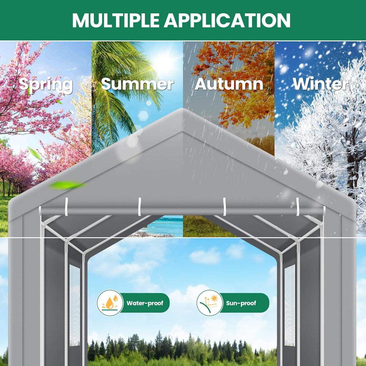 COBIZI Carport Canopy 12x20 Heavy Duty Portable Garage with Roll-Up Ventilation Windows & Doors, Removable Sidewalls Car Canopy Car Tent Waterproof with Built-in Sandbags for Cars, Boats, Trucks, Gray COBIZI