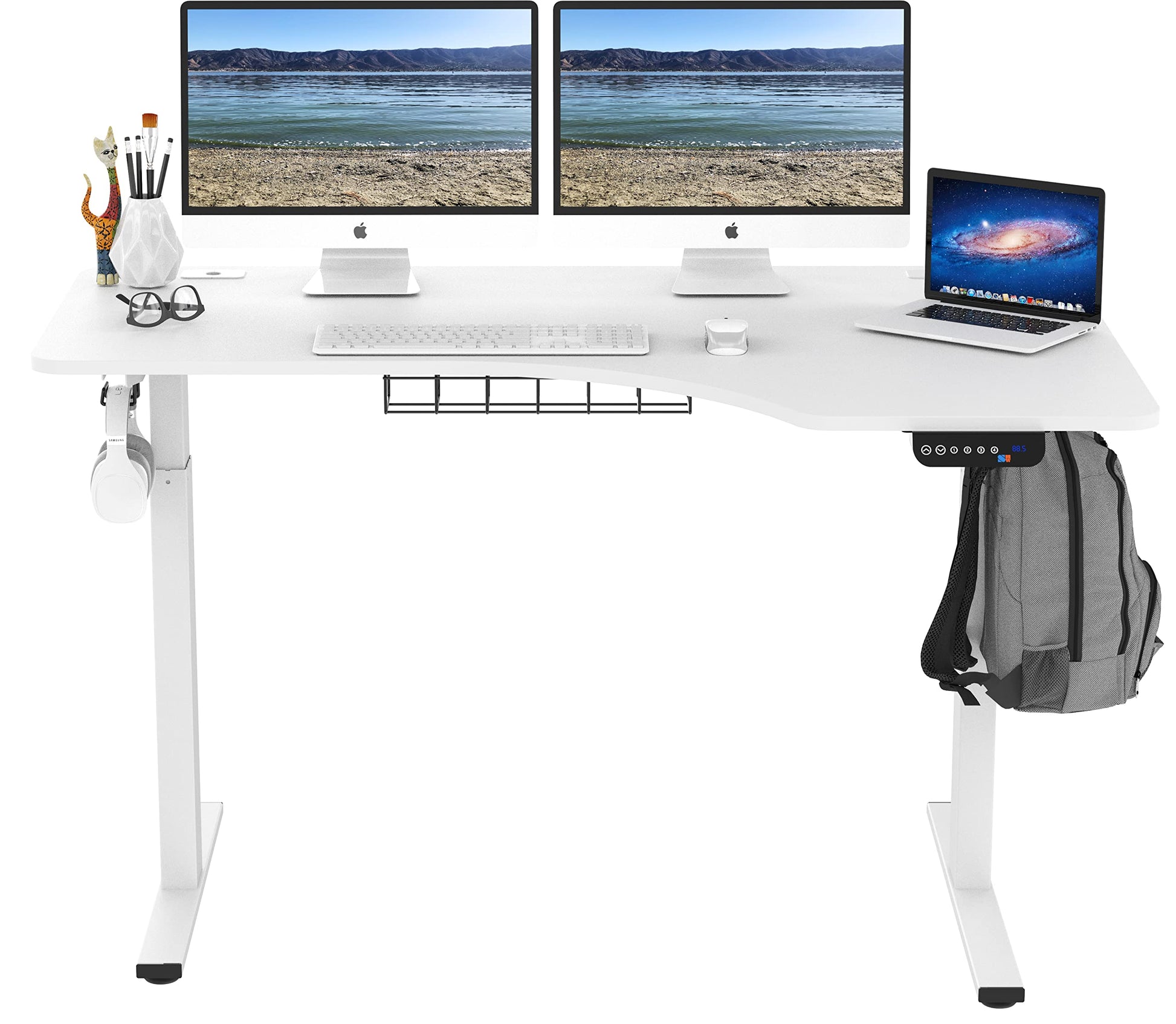 SHW 55-Inch L-Shaped Electric Height Adjustable L-Shaped Standing Desk with Right Facing Corner, White - WoodArtSupply