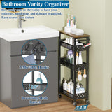 OKZEST Rolling Slim Storage Cart, 4-Tier Narrow Bathroom Organizers and Storage Cart, Metal Narrow Kitchen Laundry Room Organization Shelf with Wood Top, Slim Utility Cart with Wheels for Small Space OKZEST