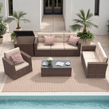 JOIVI 8 Pieces Patio Conversation Sets, All Weather Outdoor Sectional Patio Sofa, U-Shaped PE Wicker Patio Furniture Sets with Storage Box, Coffee Table, 3 Pillows, for Garden, Porch, Brown JOIVI