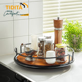 TIDITA 13" Acacia Wood Lazy Susan Turntable with Metal Frame for Table Top - Wooden Serving Tray Rotating for Kitchen Counter - Centerpiece Organizer Storage Food Bin Container for Pantry, Fridge Tidita