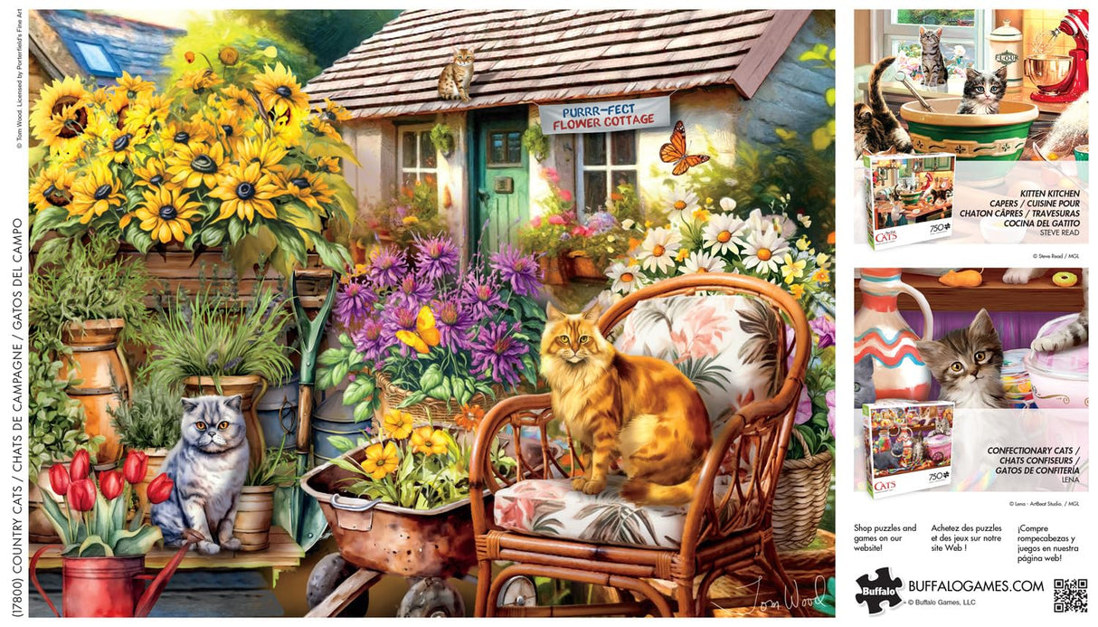 Buffalo Games - Tom Wood - Country Cats - 750 Piece Jigsaw Puzzle for Adults -Challenging Puzzle Perfect for Game Nights - Finished Size is 24.00 x 18.00 Buffalo Games
