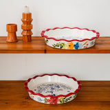 Sagoskat Pie Pan Ceramic Pie Plate, 9 inch Deep Dish Pie Pans, Nonstick Pie Pans for Baking, Red Floral Pie Dish For Kitchen Sagoskat