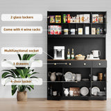 71" Tall 4-Door Kitchen Pantry Cabinet with Built-in Power Outlet- Freestanding Storage Hutch, Large Microwave Cabinet, Modern Farmhouse Design (Black) Oxirth