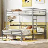 Metal Twin Over Full Bunk Bed Frame with Desk, Loft Platform Mattress Foundation with Steel Slat Support Storage Space Merax