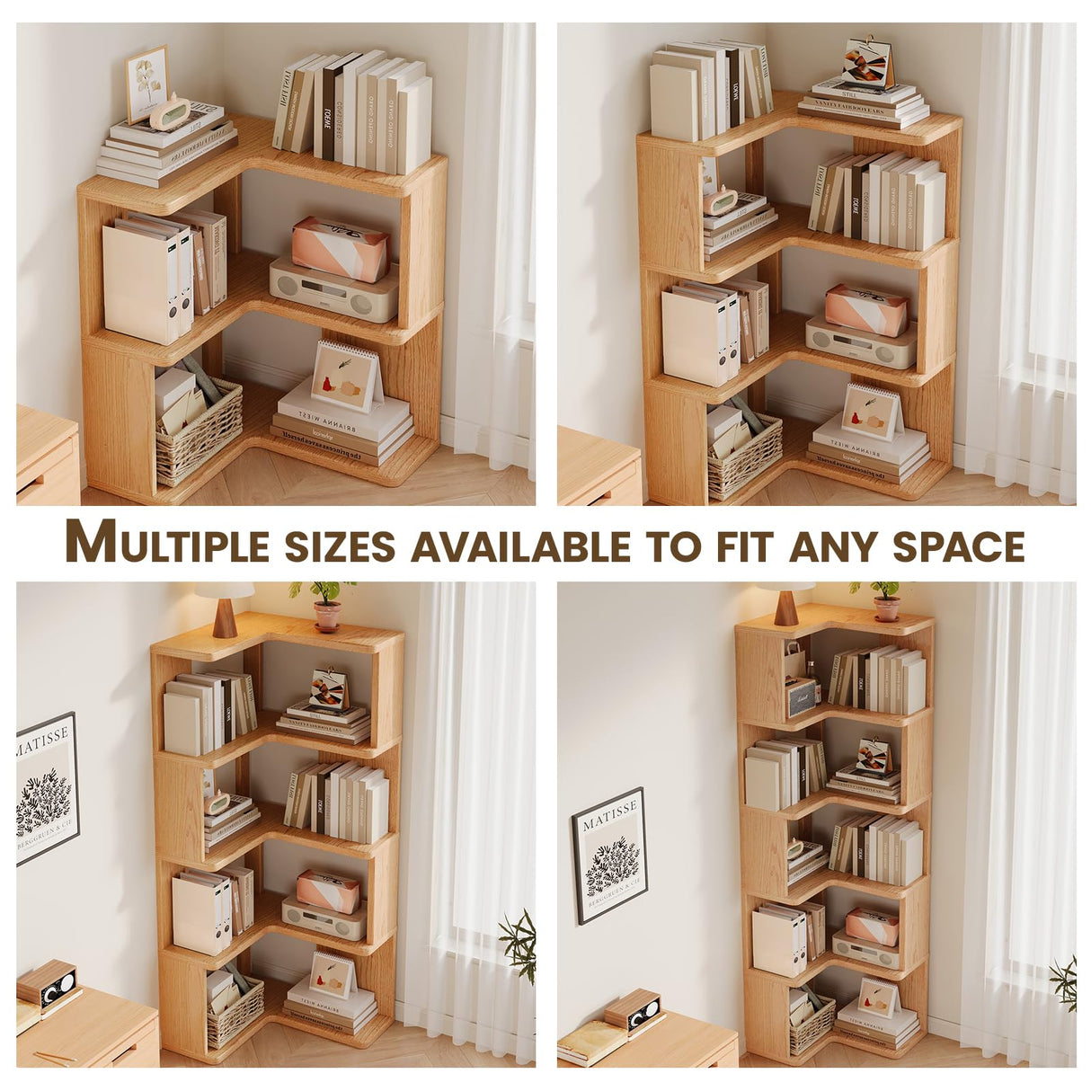 2, 3, 4, 5 Tier Corner Bookshelf, Wood Small Bookcase with Open Shelf Units, Natural Oak Modern Mid Century Corner Book Shelf for Bedroom, Living Room, Home Office, Natural (5-Shelf) Generic