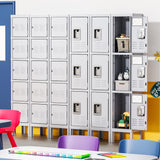 INTERGREAT Metal Lockers for Employees, 3 Door Storage Locker, Tall Steel Locker Cabinet for School, Office, Home, Gym, Kid Room, with Mirror (3-Tier，Grey) INTERGREAT