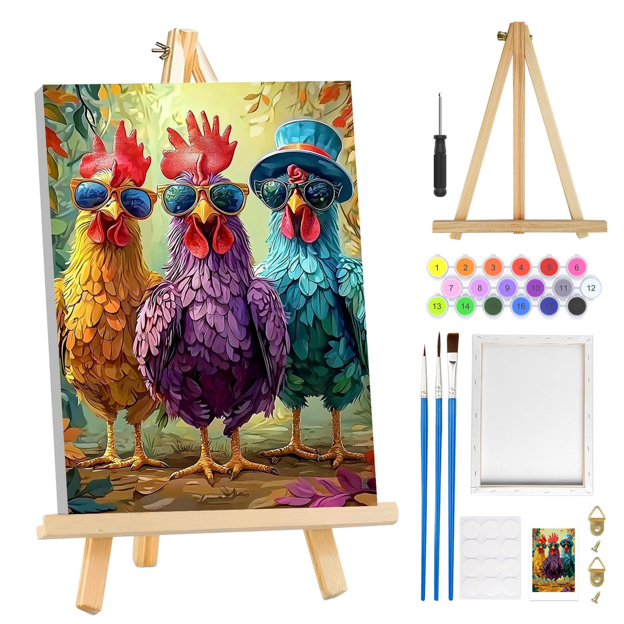 MOGTAA Chicken Paint by Numbers Kit for Adults Beginners with Frame, Animal Adult Paint by Number Kits on Canvas with Easel, Easy DIY Oil Painting Kits for Home Decor, 8x12in MOGTAA