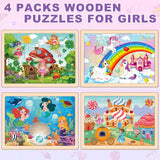 Princess Unicorn Mermaid Fairy Puzzles for Kids Ages 4-6, 4 Packs Wooden Jigsaw Puzzles for Toddlers Girls 2-4, Preschool Educational Puzzles Boards Toys Gifts for Girls Boys 3 4 5 6 Duchong