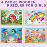 Wooden Princess Puzzles for Kids Age 3 4 5 Year Old, 4 Pack 24 Pcs Montessori Toddler Jigsaw Puzzles for Girl boy Activities Preschool Learning Educational Birthday Gift Travel Autistic Wooden Toys LACCHOUFEE