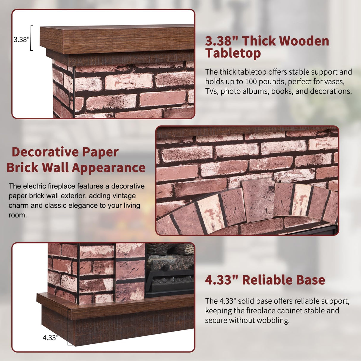 Farmhouse Electric Fireplace with Mantel, 42" Fireplace TV Stand with 23'' Freestanding Electric Fireplace Heater, Remote Control, Adjustable 3D Realistic Flame Level for Living Room, Light Brown IFBUY