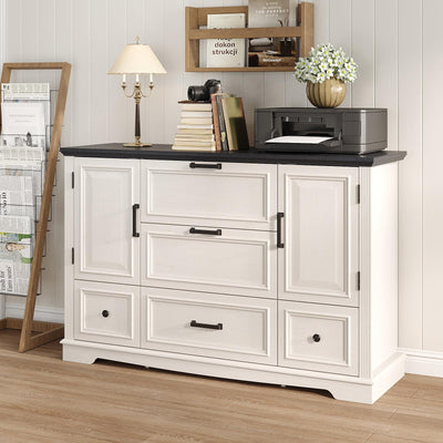 Maupvit 47.6" File Cabinet with 5 Drawers, Farmhouse Lateral File Cabinets for Home Office, Filing Organization Storage Cabinets for Letter/Legal/A4/F4