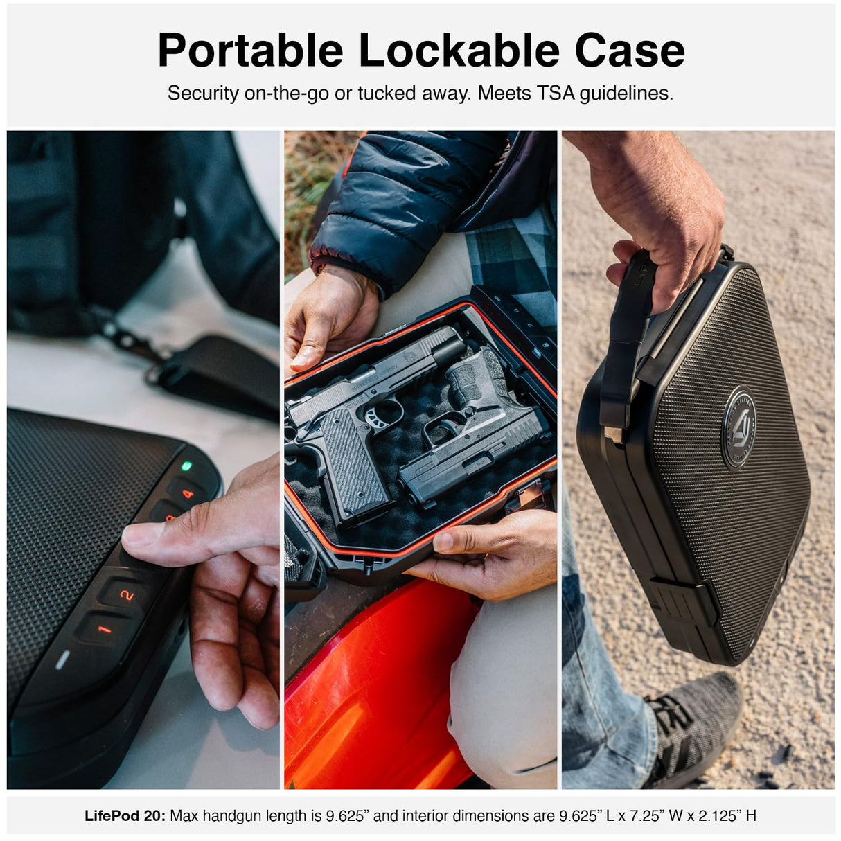 VAULTEK LifePod 20 Full-Size Lockable Weatherproof Case with Built-in Lock, Steel Security Cable, & TSA Handgun Case or Car Safe, Portable Travel Pistol Safe/Titanium Gray VAULTEK