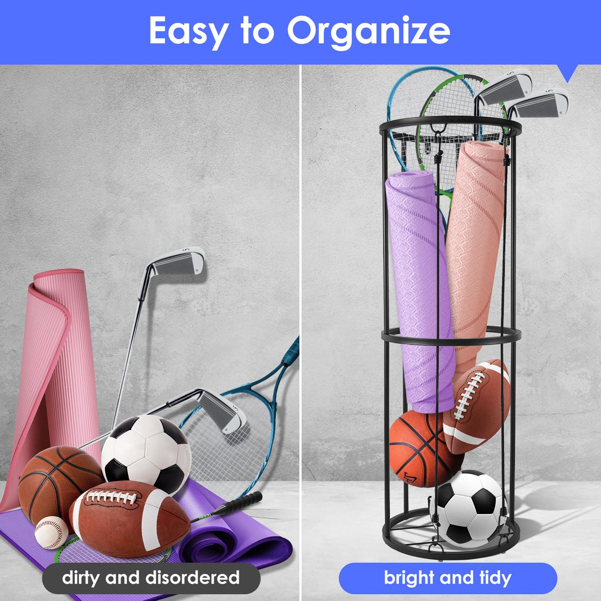 URMMIY Garage Ball Storage Rack - Wall-Mounted Vertical Ball Holder for Basketball, Soccer, Volleyball, Football - Space-Saving Sports Organizer for Garage, Home, Basement, Kids' Room, Outdoor Use URMMIY