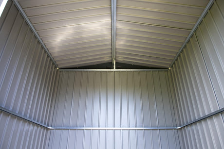 Arrow Shed Elite 8' x 6' Tall Outdoor Steel Storage Shed with High Gable and Lockable Doors Storage Building, Anthracite Arrow