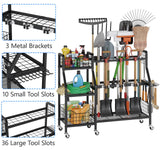 keomaisyto Garden Tool Organizer with 6 Wheels(3 lockable), Heavy Duty Yard Tool organizer with 2 Basket, Large Metal Garage Tool Organization and Storage for Garage/Shed/Yard/Broom Closet/Lawn keomaisyto