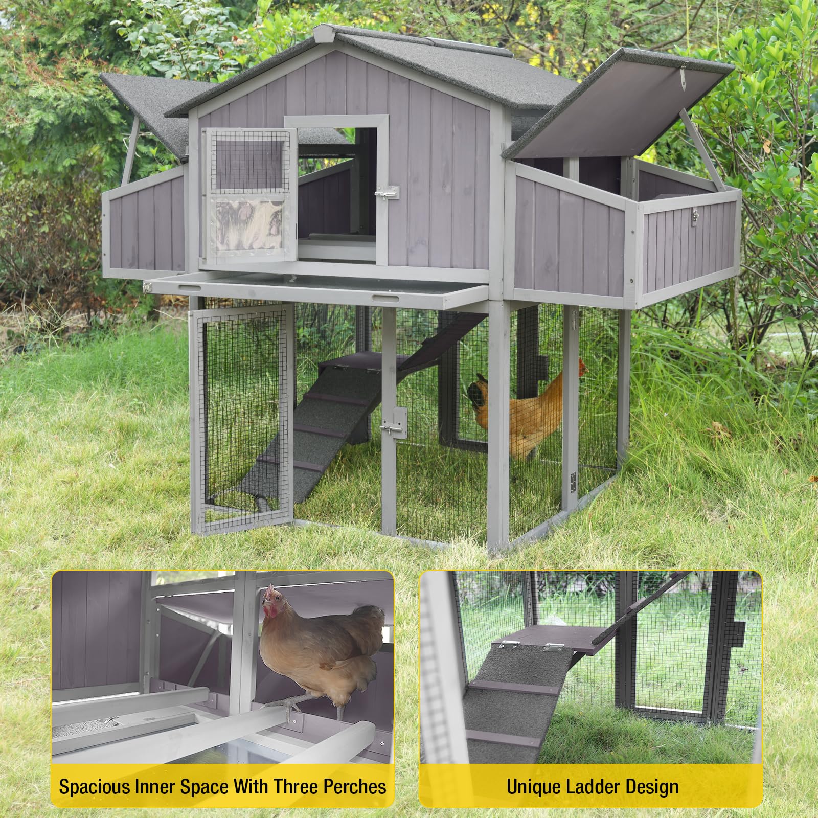 Aivituvin Chicken Coop Double Folding Fir Wood Chicken House with Large Nesting Box Poultry Cage Upgrade with Strong Iron Frame, Durable & Waterproof for 4-6 Hens Duck Coop - WoodArtSupply