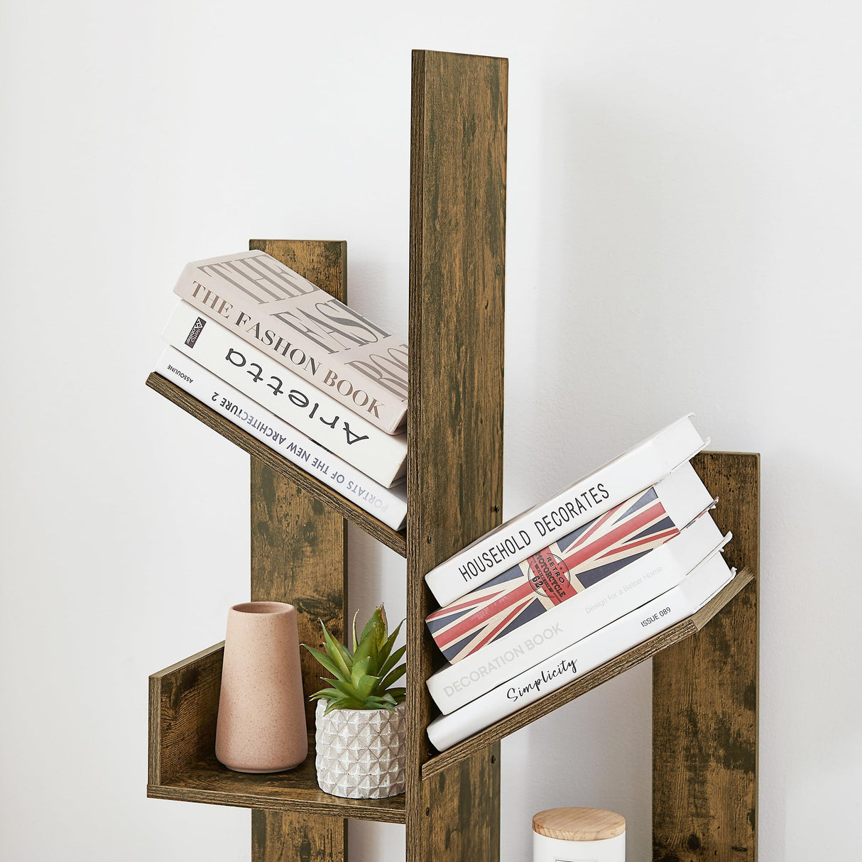 VECELO 8 Shelf Tree Bookcase,Wooden Tree Bookshelf Display with 8 Storage Shelves, Tree-Shaped Shelf Organizer for Books,CDs and Decors in LivingRoom Bedroom Studyroom Home Office,Rustic Brown VECELO