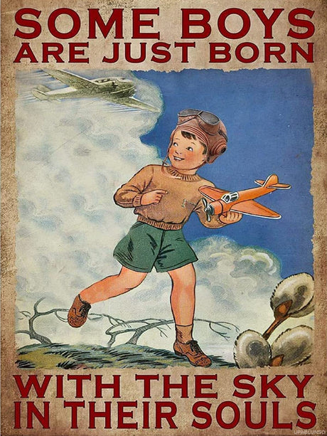 UPABLUNSO Little Boy and Airplane Diamond Painting Kits Vintage Find Your Soul Art Full Drill Round Gem Cross Stitch Kits for Room Decor Wall Decor and Cute Gifts 12x16 Inch UPABLUNSO