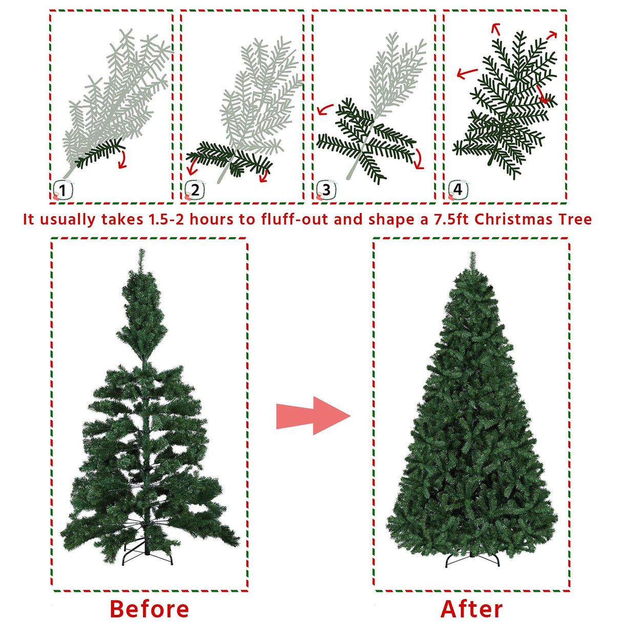 Yaheetech 7.5ft Premium Spruce Hinged Artificial Full Christmas Tree with 1346 Branch Tips Holiday Xmas Tree with Metal Hinges and Foldable Base for Home Party Office Decoration Yaheetech