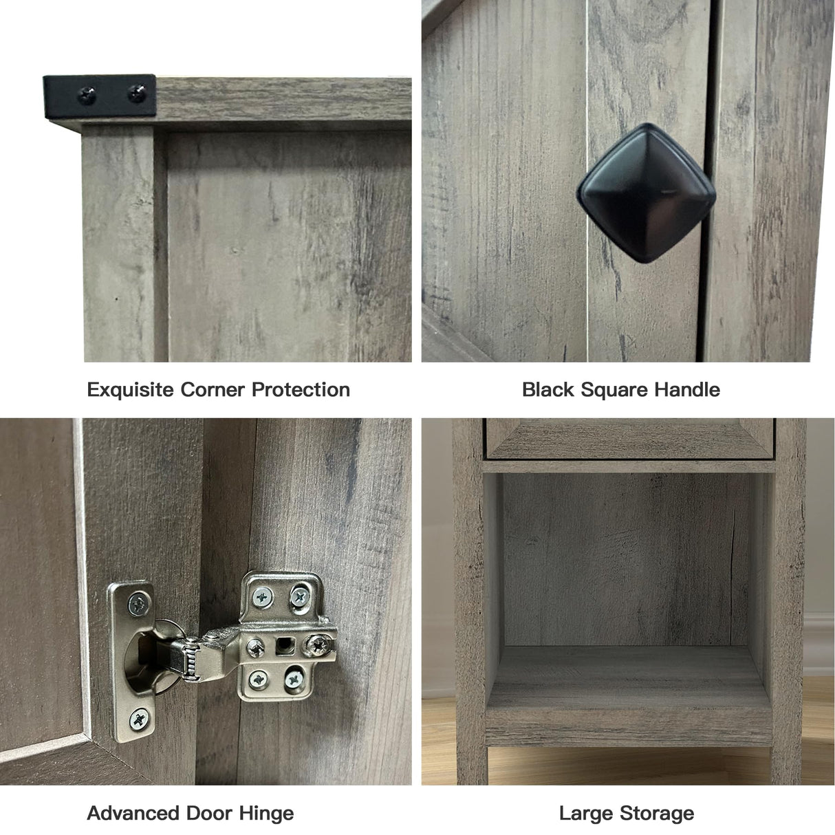 Rustic Nightstand with Charging Station, Night Stand with Barn Door and Drawer, Storage Bedroom Living Room Bedside Table Farmhouse End Table Industrial Bedside Table with USB Ports and Outlets，Grey HOSEOKA