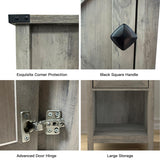 Rustic Nightstand with Charging Station, Night Stand with Barn Door and Drawer, Storage Bedroom Living Room Bedside Table Farmhouse End Table Industrial Bedside Table with USB Ports and Outlets，Grey HOSEOKA