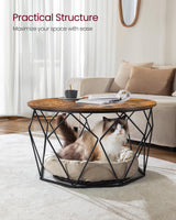 VASAGLE Round Coffee Table for Living Room, Cage Cocktail Table with Steel Frame, 31.5 Inches Dia., Industrial Style, Rustic Brown and Black ULCT040B01 VASAGLE