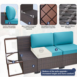 Kurapika 11 Pieces Patio Furniture Set, Rattan Wicker Outdoor Conversation Sets w/43in Propane Fire Pit Table, Swivel Rocking Chairs Patio Sectional Sofa w/4 Inch Cushion, Blue Kurapika