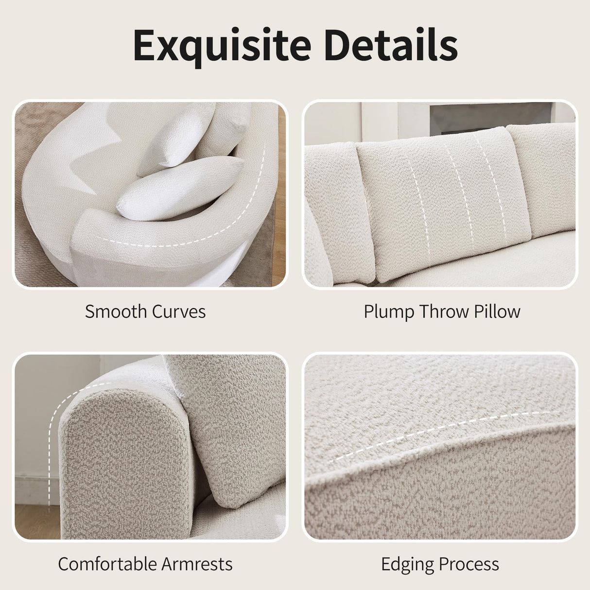 Opiesit 124" Oversized Boneless Couches for Living Room, Sectional Curved Sofa with 7 Pillows, L-Shape Boneless Couch with Deep Seat, High-Density Memory Foam, No Assembly Required, Chenille (White) Opiesit