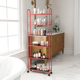 VFY 6-Tier Storage Cart Wire Slim Shelving Shelf with Wheels for Small Spaces, Rolling Tall Organizer Storage for Bathroom, Kitchen, Home, Garage, Bedroom, Closet (Red, 6" D) VFY